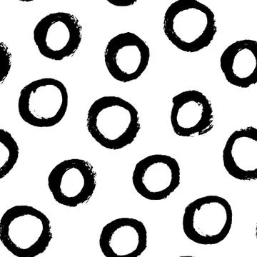 Seamless black and white vector free hand doodle circle texture, dry brush ink Illustration