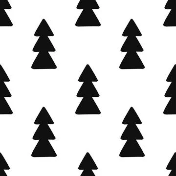 Seamless black and white vector pattern with trees Stock Illustration