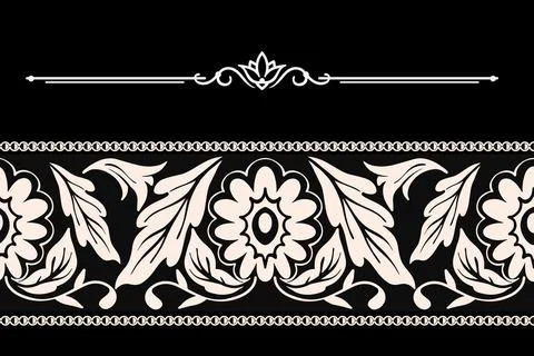 Seamless black and white vector floral border Stock Illustration