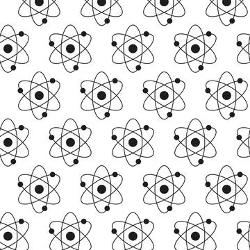 Seamless Black Atom Pattern on White Background. Concept of Science Illustr.. Stock Illustration