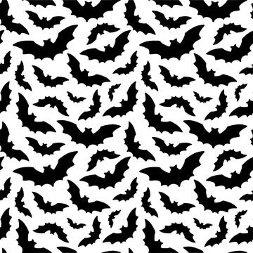 Seamless black bat silhouette pattern for Halloween packaging design template. a Stock Illustration