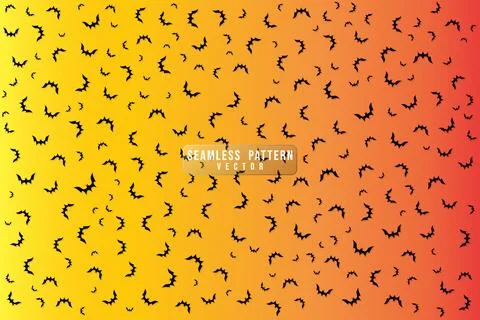 Seamless black bat textile pattern on orange gradient background Stock Illustration