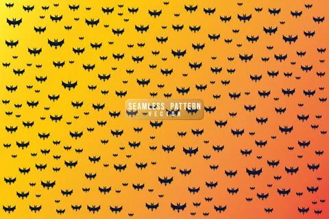 Seamless black bat textile pattern on orange gradient background Stock Illustration