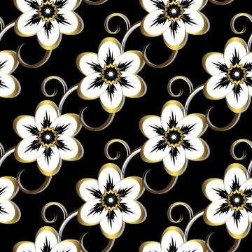 Seamless black Floral Pattern Stock Illustration