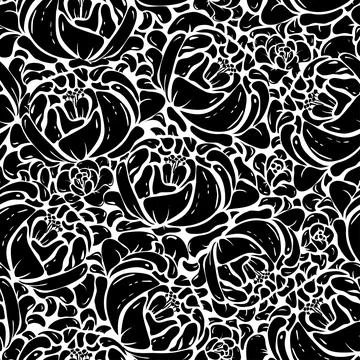 Seamless black flowers Stock Illustration