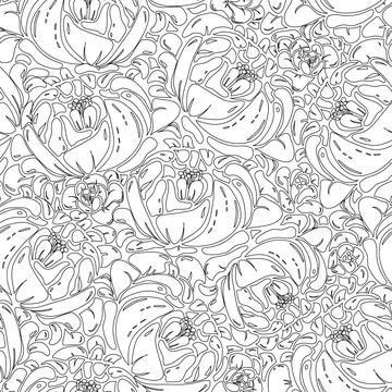 Seamless black flowers Stock Illustration