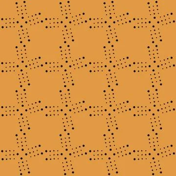 Seamless black geometric checkered patterns of dots on mustard-yellow background Stock Illustration