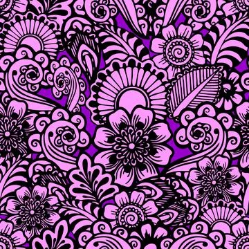 Seamless black graphic pattern on a purple background, oriental motifs Stock Illustration