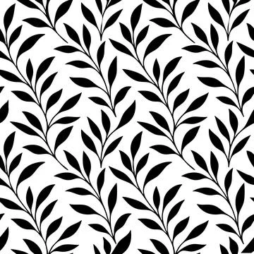 Seamless Black Leaf Branches Pattern Vector Botanical Illustration Background Stock Illustration