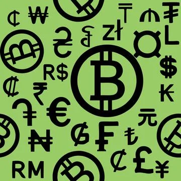 Seamless black pattern of graphic symbols of different currencies Illustrazione stock