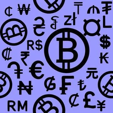 Seamless black pattern of graphic symbols of different currencies of the Stock-Illustration