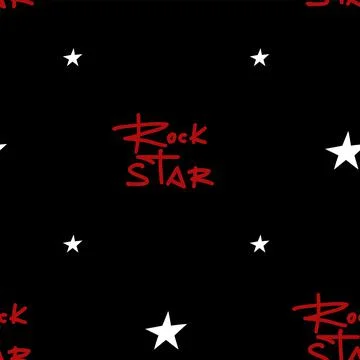 Seamless black pattern with red lettering Rock Star and an illustration of white Stock Illustration