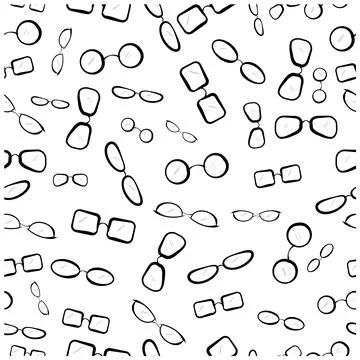 Seamless Black Pattern Sketch Outline Eye Glass Stock Illustration