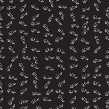 Seamless black techno background with white cars Stock Illustration