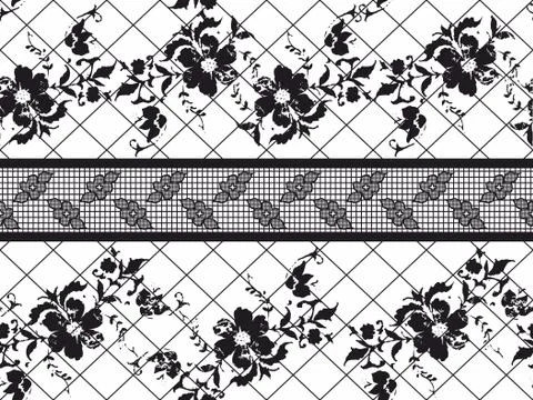 Seamless Black Vector Lace Pattern with flowers.Rounds,circle. Stock Illustration