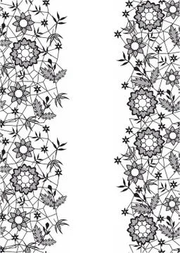 Seamless Black Vector Lace Pattern with flowers. dress texture,textile print Stock Illustration