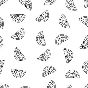 Seamless black Vector outline pattern of slices fresh lemon isolated on a whi 스톡 일러스트