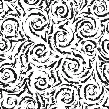 Seamless black vector pattern of smooth lines and spirals with torn edges Stock Illustration