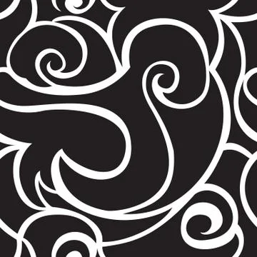 Seamless black vector pattern of spirals and waves. Monochrome texture for Stock Illustration