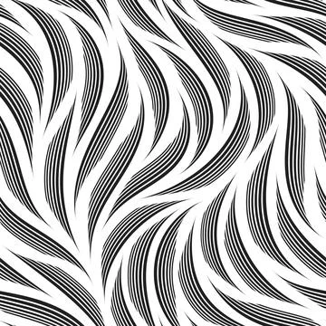 Seamless black vector pattern of waves and smooth thin lines.Monochrome linear Illustrazione stock