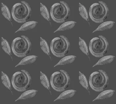 Seamless black-white-grey pattern with autumn flowers and leaves. Stock Illustration