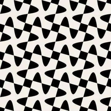 Seamless Black White Vector Geometric Swirl Cross Checker Pattern Illustrazione stock