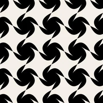 Seamless Black White Vector Geometric Swirl Spiral Checker Pattern Stock Illustration