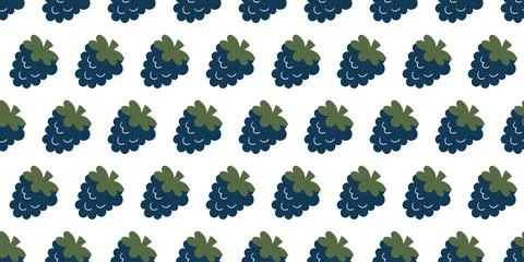 Seamless Blackberry Pattern with Navy Blue Berries and Green Leaves on White  Stock Illustration