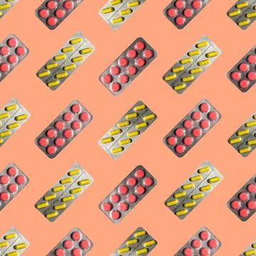 Seamless Blister Pack Pattern on Coral Background Stock Photos