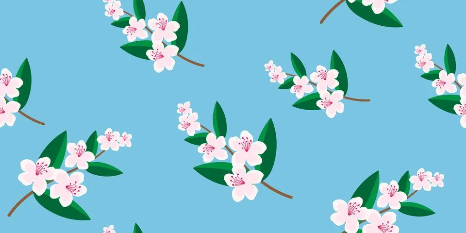 Seamless bloom floral pattern of cute small white and pink flowers with gre.. Stock Illustration