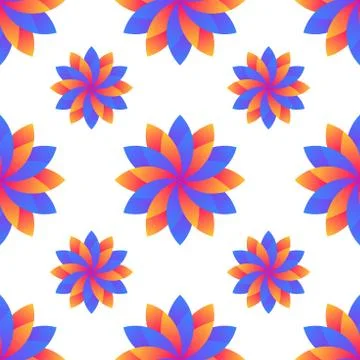 Seamless blue and orange gradient flowers abstract pattern Stock Illustration