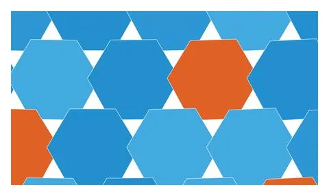 Seamless blue and orange hexagonal geometric pattern design for modern surf.. Illustrazione stock