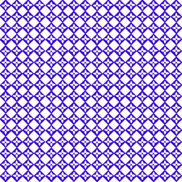 Seamless blue and white geometric pattern, diamond grid with four-leaf Stock Illustration