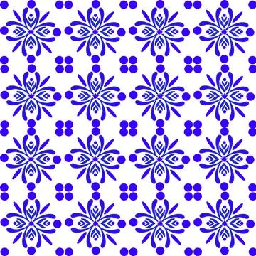 Seamless blue and white pattern with floral motifs, Portuguese azulejo style, イラスト素材