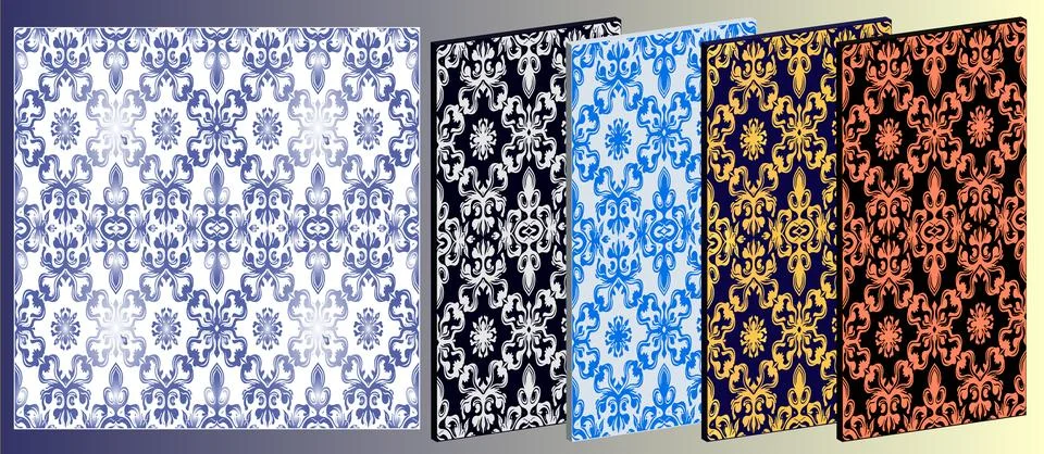 Seamless blue baroque damask pattern Stock Illustration