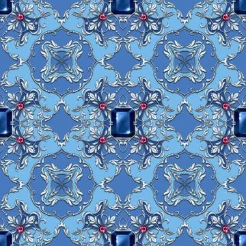 Seamless blue baroque pattern Stock Illustration