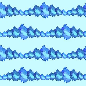 Seamless blue border clouds vector pattern background. 스톡 일러스트