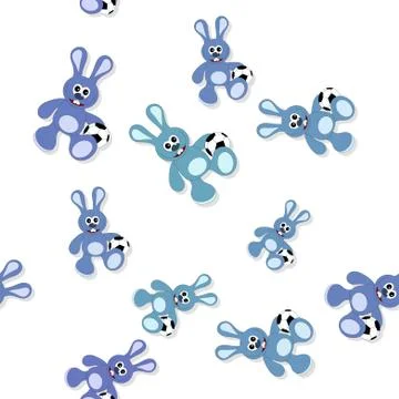 Seamless blue bunny pattern with ball on white Illustrazione stock