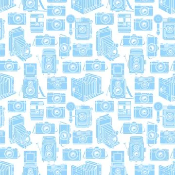 Seamless blue cameras Stock Illustration