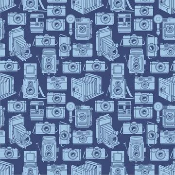 Seamless blue cameras Stock Illustration