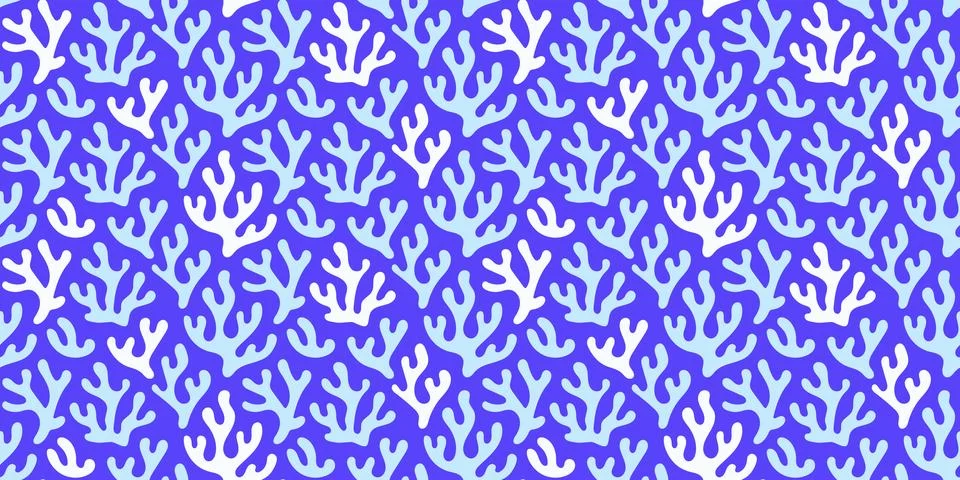 Seamless blue coral reef pattern on indigo background, vector marine cutout Stock Illustration