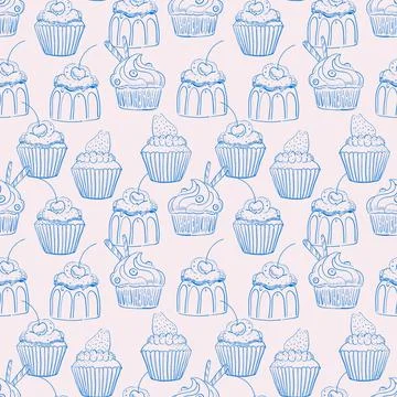 Seamless blue cute cupcakes Ilustración de archivo