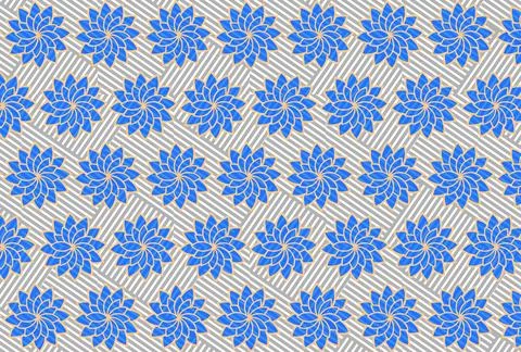 Seamless Blue Floral Geometric Pattern With Striped Background For Wallpape.. イラスト素材