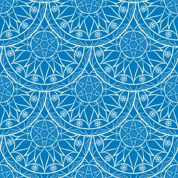 Seamless Blue Floral Mandala Pattern Stock Illustration