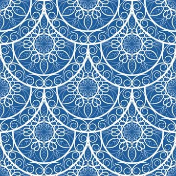 Seamless Blue Floral Mandala Pattern Stock Illustration