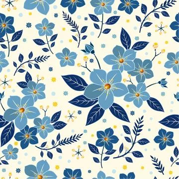 Seamless Blue Floral Pattern Stock Illustration