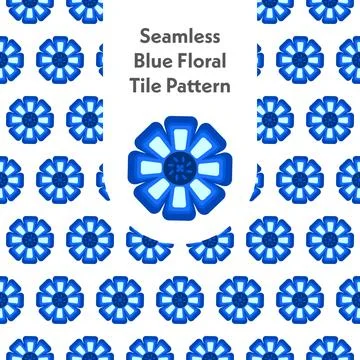 Seamless Blue Floral Tile Pattern Design Stock Illustration