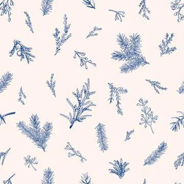 Seamless blue floral winter pattern. Illustrazione stock