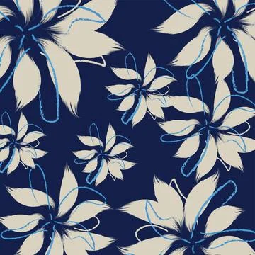 Seamless blue Flowers texture vector for clothes pattern, dark blue textile.. Stock Illustration