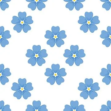 Seamless blue forget me not flower pattern on white background. Illustrazione stock